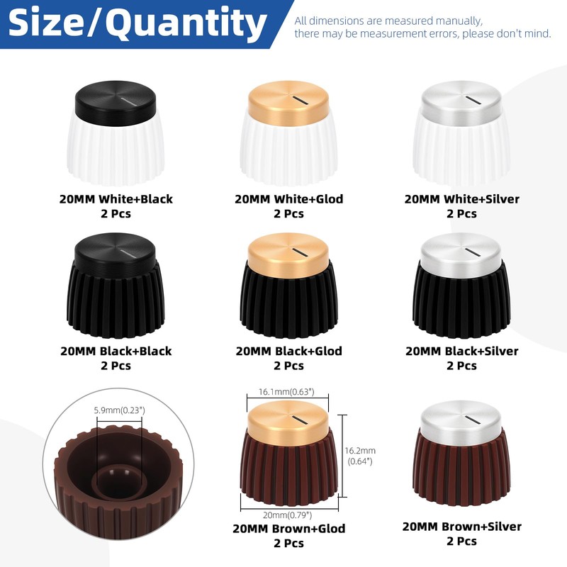 Glarks 16pcs 5.9mm 8 Colors Guitar AMP Amplifier Push on