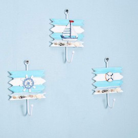 Yardwe 3 Pcs Nautical Wall Hooks Towel Robe Coat Hat Key Hook Nautical Coastal Beach Sea Home Decor Ornaments
