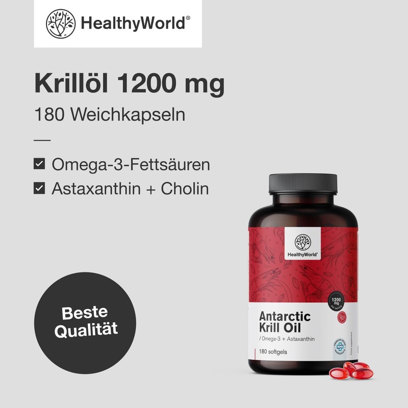 HealthyWorld Krill Oil 1200 mg - 180 Soft Capsules -