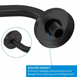 Voolan Brazo de Ducha con Brida y Cinta de Teflon, Brazo de Extensión para Ducha de Baño, Acero Inoxidable, Montaje en Pared (20cm, Negro)