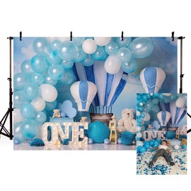 MEHOFOND 1st Birthday Photo Backdrops Hot Air Balloons Bear Baby Adventure Backdrop Kids Party Decoration Banner Newborn Photo Props Studio 7x5ft Blue