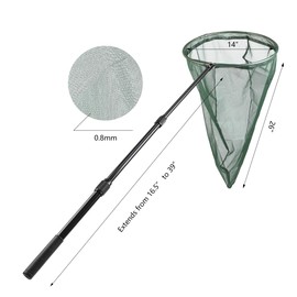 RESTCLOUD Professional Insect and Butterfly Net with 14" Stainless Ring, 26" Net Depth, Strong Aluminum Telescopic Handle Extends to 39", Full Extended to 53 Inches Green