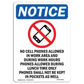 OSHA Notice Sign - No Cell Phones Allowed | Rigid Plastic Sign | Protect Your Business, Construction Site, Warehouse & Shop Area | Made in The USA