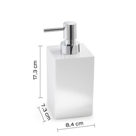 Gedy G-Bangkok White, Dimensions and Weight: 17.3 x 7.3 x 8.4 cm & 0.35 kg, Capacity 250 ml, Resin and Sand Bathroom Soap Dispenser, R&S Design, 2 Year Warranty, Unica
