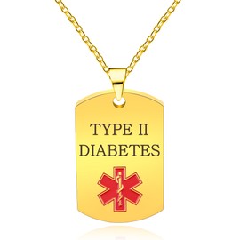 Oneress Collar Diabetes II, Colgante ICE Dorado, Alerta Sangre AB+ Para Mujeres YA5217 Gold TYPEII