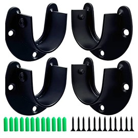 OperSeven 1-1/4 Inch 4 Packs Black Heavy Duty Stainless Steel Closet Rod End Supports Closet Pole Sockets Flange Rod Holder with Screws， Closet Shelf and Rod Brackets (Open Flange)