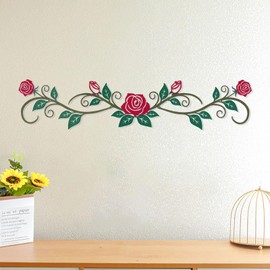 DUOOLN Large Metal Rose Wall Decor，Long Iron Scroll Vine Wall Art Above，Rustic Leaf Wall Hanging Sign，Metal Flowers Sculpture for above Door Living Room Office Indoor and Outdoor Decoration -Color 2