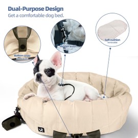 Sytopia Dog Bag Carrier for Small and Medium Dogs, Waterproof and Washable, Travel Pets Purse up to 15 Lbs, Car Seat & Bed, Adjustable Leashes, Cream Beige