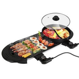Zorpupoa Electric Hot Pot with Grill, 2200W Shabu Shabu Korean BBQ Grill Cooker, 2-IN-1 Indoor Smokeless Non-Stick Hotpot, Separate Temperature Control, 5 Gears Firepower, for 2-10 People