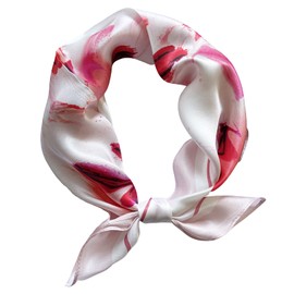 PoeticEHome 100% Real Mulberry Silk Women Small Square Neck Scarfs 21" Lightweight Neckerchief Printed Headscarf Gift Packed (J1 - Rose Story)