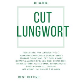 Lungwort Herb - Cut, Dried & Natural Lungwort (Pulmonaria Officinalis) - Origin: Serbia - Net Weight: 1.41 Ounces / 40 Grams