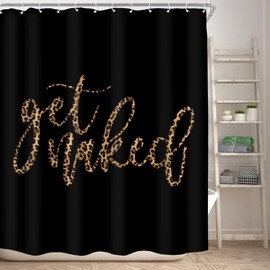 KOMLLEX Get Naked Shower Curtain Leopard Print Black Bathroom Decor Set for Men Funny Quotes Bath Curtain Modern Simple Cheetah Bathtub Accessories Art Home Decor 60Wx72H Inch
