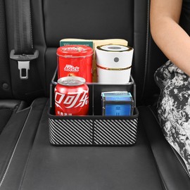 Car Seat Organizer with 3 Storage Compartments and Cup Holders,Car Armrest Extra Storage Box Car Organizer Between Seats Car Back Seat Organizer with Phone Holder fit for Car Rear Seat Floor (Black)