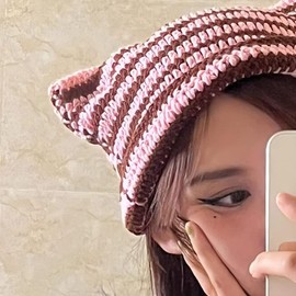 Vintage Beanies Women Fox Hat Grunge Accessories Slouchy Beanies for Women Crochet Hats for Women (Pink)