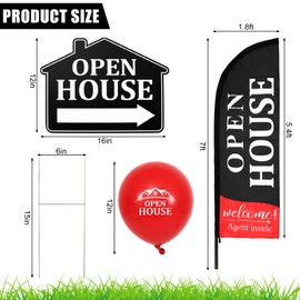 JarThenaAMCS 36Pcs Open House Signs Set 1 Open House Feather Flag Pole Kit 5 Directional Arrow Sign Banner with Stakes and 30 Balloons for Yard Lawn Real Estate Agent Supplies (Red Black)