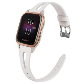 Compatible for Garmin Venu Sq Band, Giaogor Slim Vintage Leather Strap Replacement for Women, Man, Wristband Accessories Compatible for Garmin Venu Sq Smartwatch (White)
