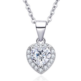 Dada Gioielli - Women's Necklace with Sparkling Heart Solitaire - Central Stone in Various Variations, Birthday Gift for Women, Chain Length 45 + 5 cm, Stainless Steel Sterling Silver, Cubic zirconia