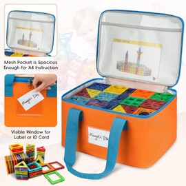 4 paquetes de bolsas de almacenamiento para azulejos magnéticos, contenedor de almacenamiento para azulejos magnéticos, estuche organizador de juguetes con bolsillo de malla y bolsillo con etiqueta