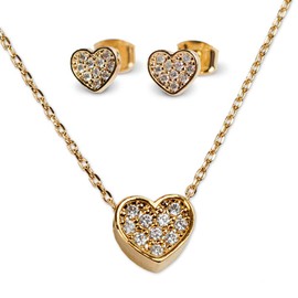LuckyLy Set Juego de Joyería para Mujer de Corazón, Collar y Aretes con Baño de Oro 14k y Zirconia Cúbica – Regalos para Mujer Cumpleaños, Regalos para Mujer San Valentín, Modelo Melody