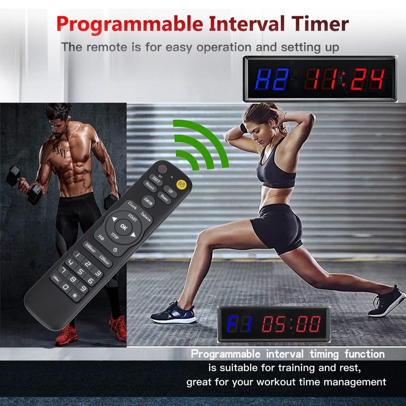 KTZON Gym Clock Timer for Home with Remote, 1.5" 1.8"