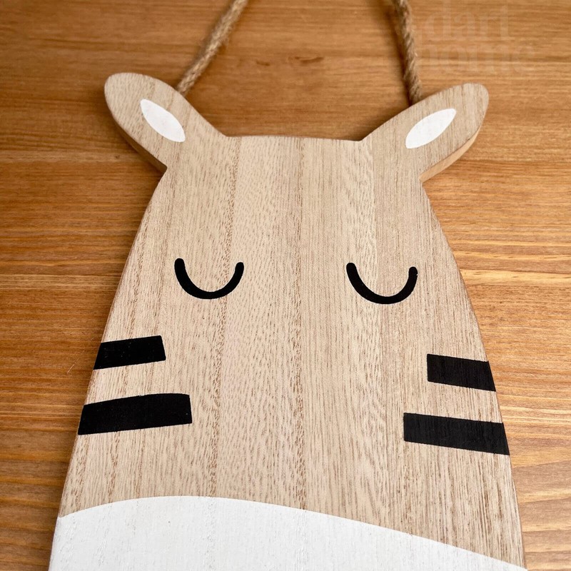 Darthome Hanging Zebra Head Plaque Wooden Childrens Bedroom Safari Animal