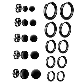 12 Pairs Stainless Steel Stud Earrings Set for Men and Women, Small Stud Earrings, Round Flower Ball and Square Stud Earrings with Zirconia Diamond, Hypoallergenic Earrings Set in 3, 4, 5, 6, 7.8 mm,