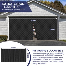 Garage Door Screen for Winter Garage Door Insulation Kit Magnetic Thermal with Enhanced Weighted Bottom Cotton Garage Curtain Oxford Cloth Silk Cotton Waterproof Windproof Soundproof 16x7FT