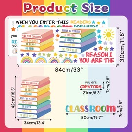 IARTTOP Classroom Decoration Inspirational Positive Quotes Wall Stickers Colorful Rainbow Stars Books Nursery Decals When You Enter This Classroom Wall Decor for Kids Room Bedroom Bathroom