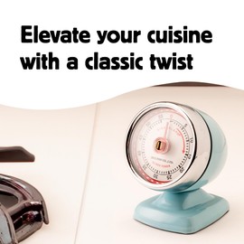 Kikkerland Vintage Streamline Timer – Retro Decor for Home & Kitchen – Windup Timekeeper in Blue