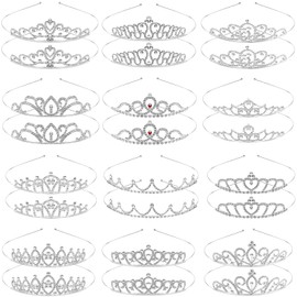 24 Pack Princess Rhinestone Crown for Girls, Crystal Crown Headbands Girls Bling Crystal Tiara for Birthday Party, Cosplay, Pageant, Costume Accessories, 12 Styles