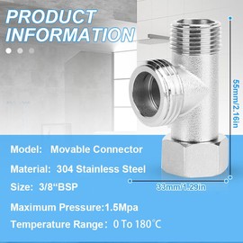 ChAusa 2 Pcs 3 Way T Shape Adapter 3/8 Flared Coupling Extender Tee Valve Connector Copper Joint Splitter with Built-in Sealing Gasket for Faucet, Rinser,Toilet Tank