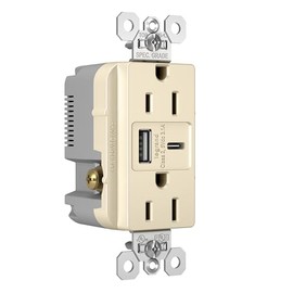 Legrand Pass & Seymour Radiant 15 Amp Wall Power Outlet with 3.1 Amp USB Charger, Light Almond