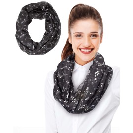 CBC Crown Women's Fashion Music Note Scarf (Various Patterns, Colors) (Music - Infinity Black)