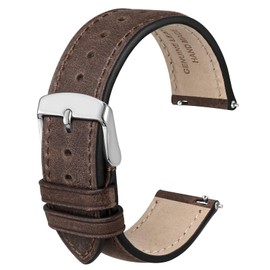 ANBEER 19mm Retro Watch Band Quick Release,Crazy Horse Leather Watch Straps for Men and Women,Dark Brown with Silver Buckle