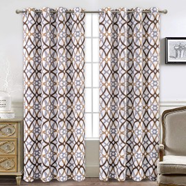 DriftAway Alexander Thermal Blackout Grommet Unlined Window Curtains Spiral Geo Trellis Pattern Set of 2 Panels Each Size 52 Inch by 84 Inch Brown