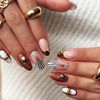 Uñas postizas de almendra, color marrón, tamaño mediano, estilo francés,