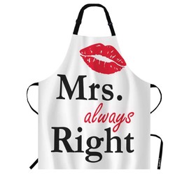 Beabes Mrs Right Red Lipstick Print Chef Apron 27 X 31 Inch Vintage Love Sexy Red Lipstick Non-Pilling Bib Apron For BBQ Grilling Gardening With Adjustable Neck Strap