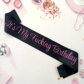 It's My Birthday Sash, Happy Birthday Party Decorations, Birthday Party Sash for Women Black and Pink Sash