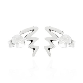 NKlaus Pair of 10 x 7 mm motif stud earrings stylised flash 925 silver children's shiny earrings 15773, Sterling Silver