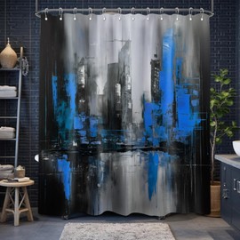 Black and Blue Shower Curtain Abstract Art Modern Shower Curtains for Mens Bathroom Decor, Waterproof Fabric 70 x 72 inch with Hooks