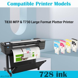 728 Ink Cartridges 4-Pack Compatible F9J68A F9K17A F9K16A F9K15A Ink Cartridge Replacement for DesignJet T830 MFP & T730 Large Format Plotter Printer(300-ml Matte Black / 130-ml Cyan/Magenta/Yellow)
