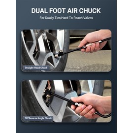 LUMITECO Air Chuck Set, 1/4" FNPT Extended Reach Dual Head Air Chuck w/Quick Plug, 2-Way Connect Tire Air Chuck for Tire Inflator Gauge/Air Compressor, Tire Chuck for Truck, Bicycle, Motorbike, Car