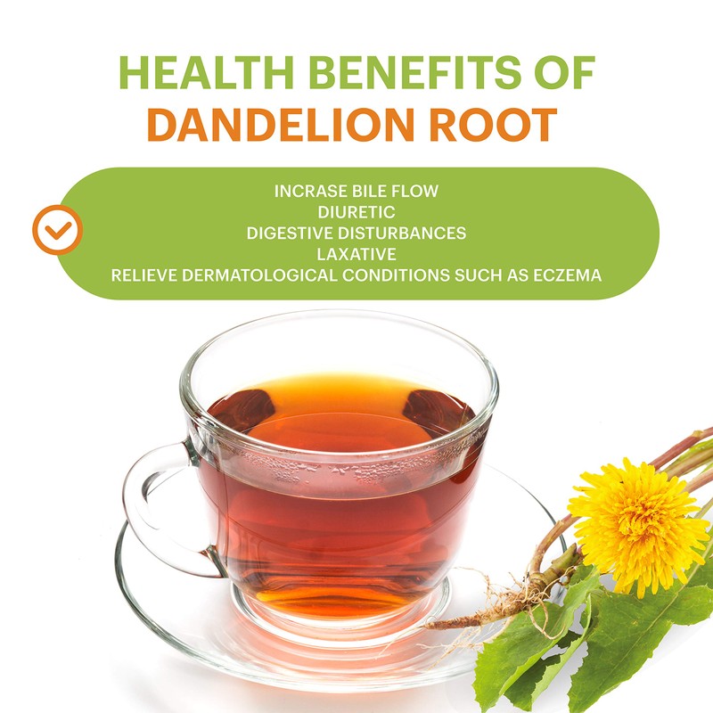 Organic Dandelion tea, Increase Bile Flow, treat digestive disturbances (indigestion)