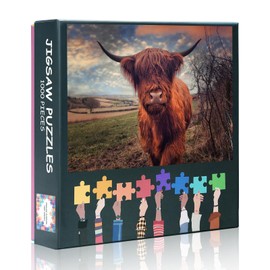 ‌Highland Cow Jigsaw Puzzle 1000 Pieces, Scottish Landscape Wall Art for Home & Office Decor, Creative Adult Challenging Puzzle Gift, Relaxing Therapy Stress Relief Family Activity (27.5x19.7 Inch)