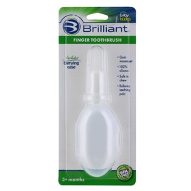 Brilliant Baby Finger Toothbrush with Case, 3 Months Old and Up, Soft Silicone Gum Massager and Teether Brush for Babies and Toddlers, Newborn Mouth Cleaning Essentials, Teething Relief, Clear