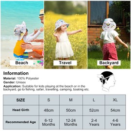JUPSK Kids Bucket Hat, Unisex Child Summer Hat Wide Brim Sun Protection Hat, Foldable Beach Cap with Adjustable Chin Strap UPF 50+ Outdoor Play Hat for Baby Boys Girls Infant Kids Toddler