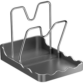 Soporte para tapa de olla, estante doble para tapa de olla con bandeja goteo extraíble, mientras cocina, cuchara y soporte para cucharas, palillos, encimera, estufa