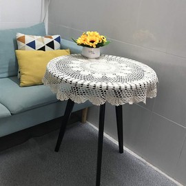 Hetao 100% Cotton Handmade Crochet Round Tablecloth Doilies Lace Table Covers,Beige, 31 Inch