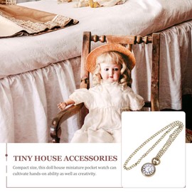 Miniature Pocket Watch with Chain, Vintage Dark Brown Alloy Dollhouse Accessory, Collectible Gift for Dollhouse Enthusiasts and Decoration