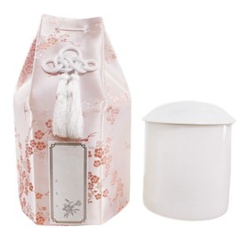 Buddhist Urn Plum Silk Buddhist Urn with Kaimyo Seal, 3.5 Size, Pink with Cover Bag
